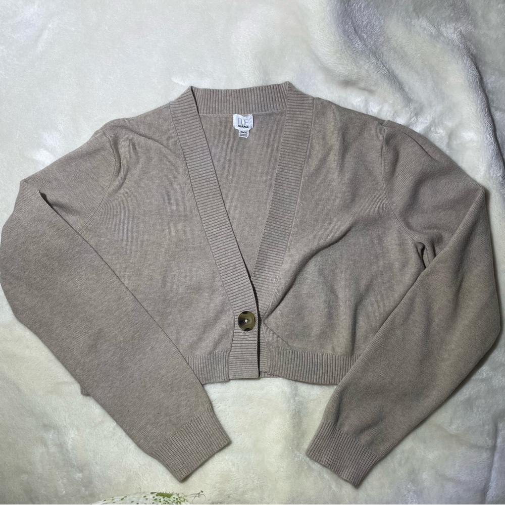 Tan Beige Cream Nude Cropped Cardigan Sweater with Button